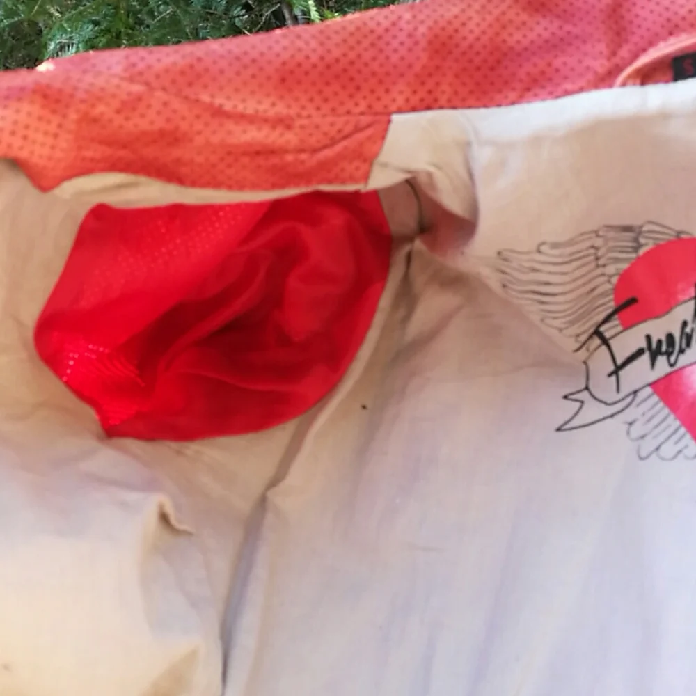 Freaky Nation Leather Biker Jacket  Red S080/299 - Picture 8 of 11